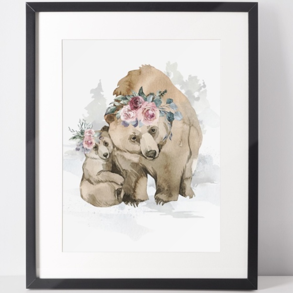 Watercolor Mama and Baby Bear Portrait Wall Art Illustration Print Unframed - Picture 10 of 11